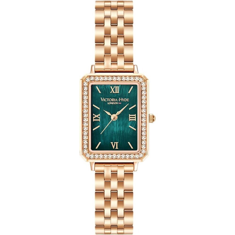 VICTORIA HYDE Womens Elegant Watch Green Mother of Pearl Dial Black Leather Band